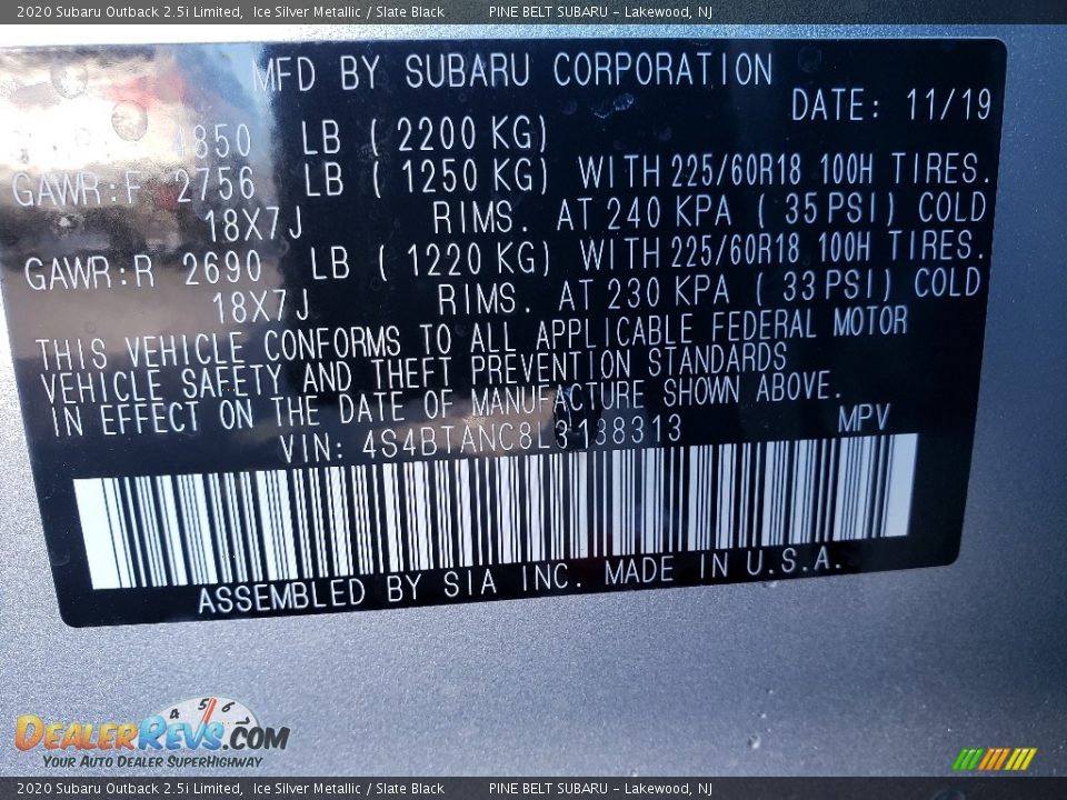 2020 Subaru Outback 2.5i Limited Ice Silver Metallic / Slate Black Photo #8
