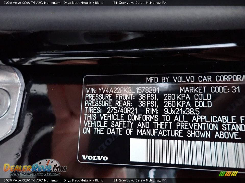 2020 Volvo XC90 T6 AWD Momentum Onyx Black Metallic / Blond Photo #11