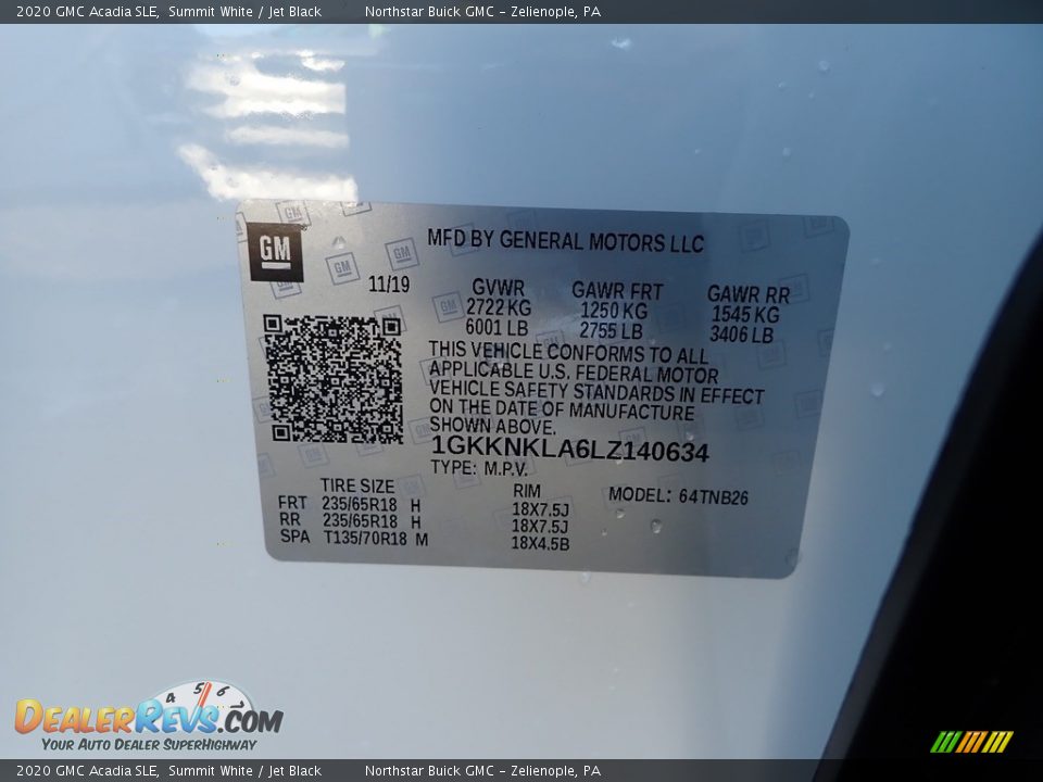 2020 GMC Acadia SLE Summit White / Jet Black Photo #11