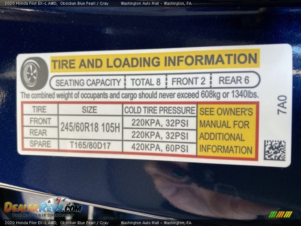 2020 Honda Pilot EX-L AWD Obsidian Blue Pearl / Gray Photo #8