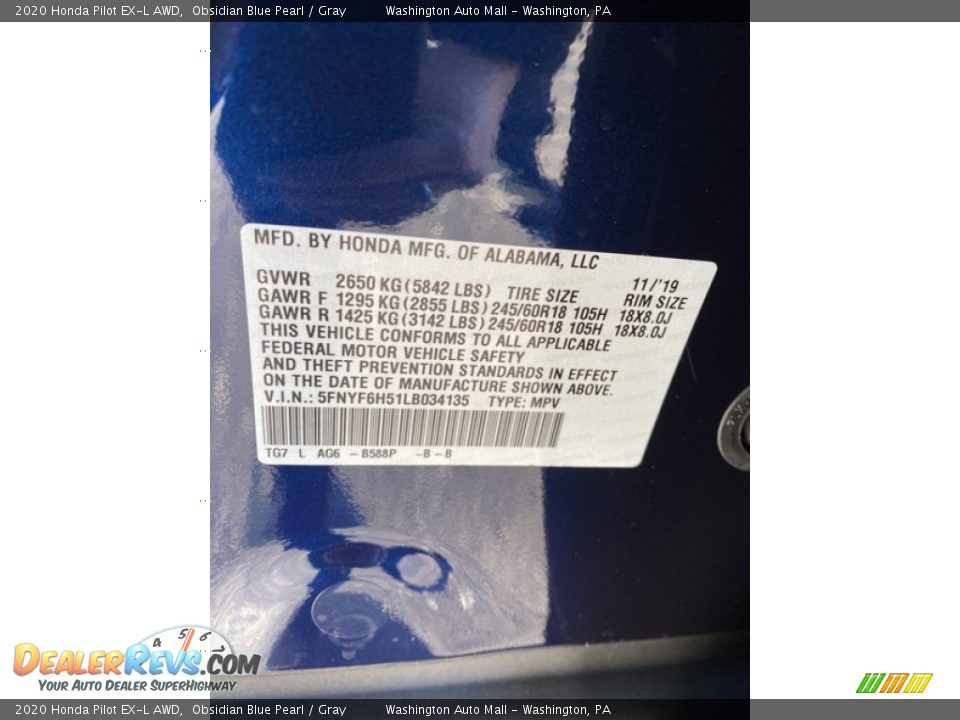 2020 Honda Pilot EX-L AWD Obsidian Blue Pearl / Gray Photo #9