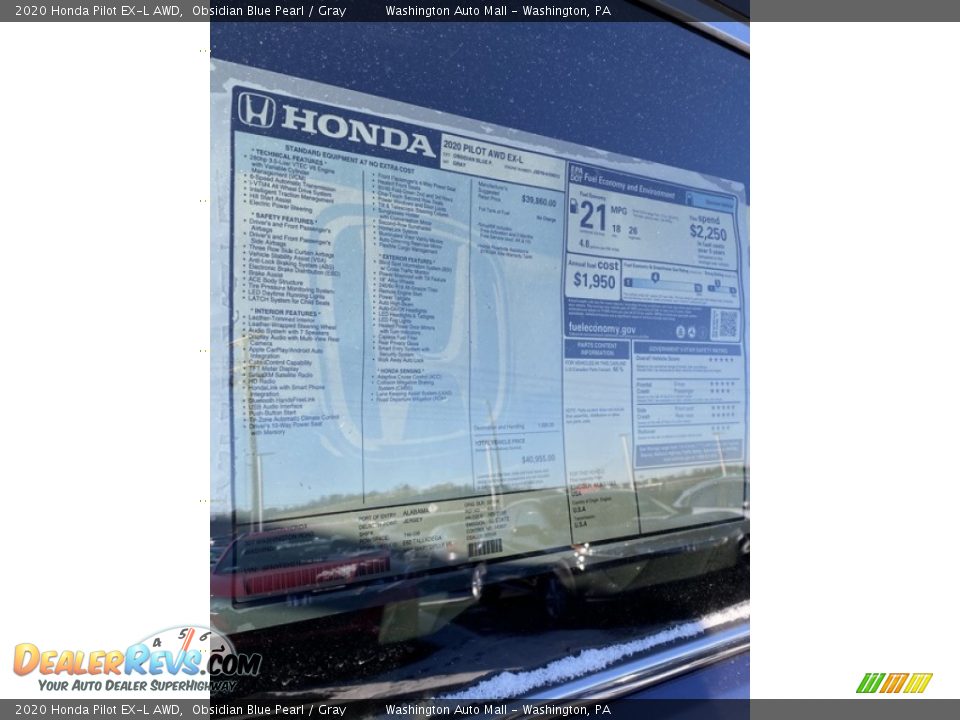 2020 Honda Pilot EX-L AWD Obsidian Blue Pearl / Gray Photo #15