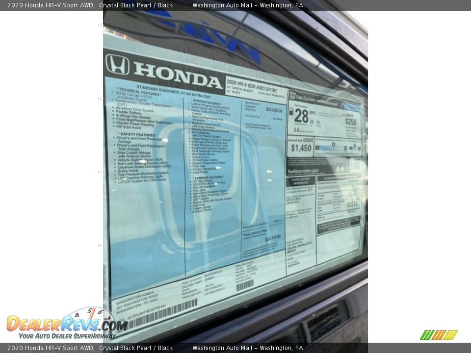 2020 Honda HR-V Sport AWD Crystal Black Pearl / Black Photo #15