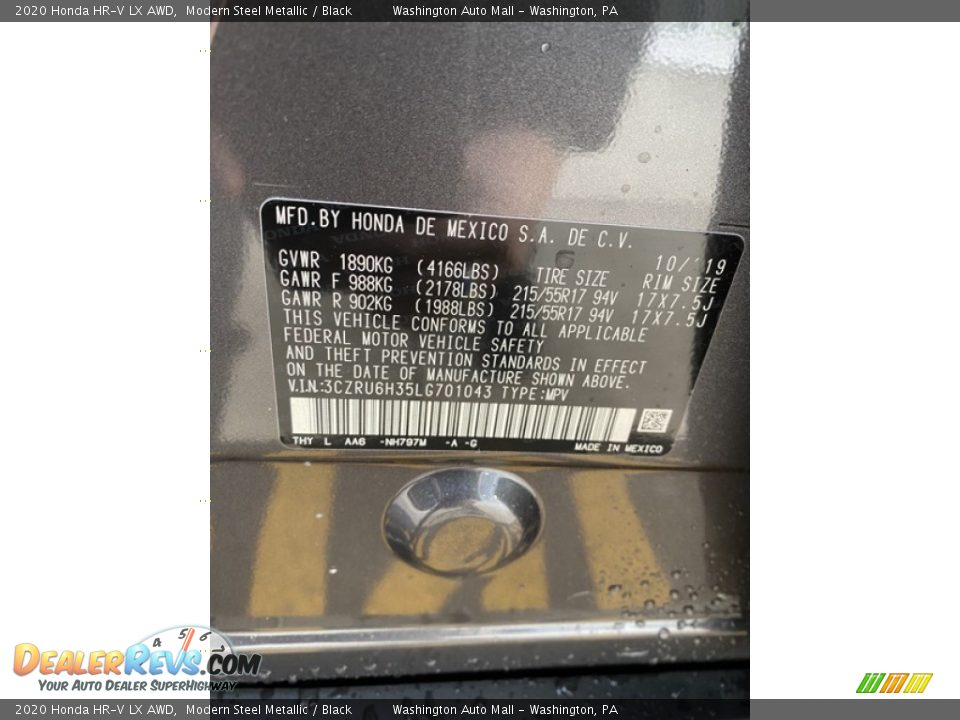 2020 Honda HR-V LX AWD Modern Steel Metallic / Black Photo #9