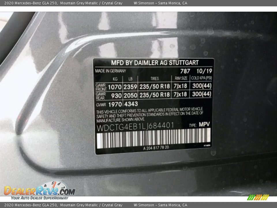 2020 Mercedes-Benz GLA 250 Mountain Grey Metallic / Crystal Gray Photo #11