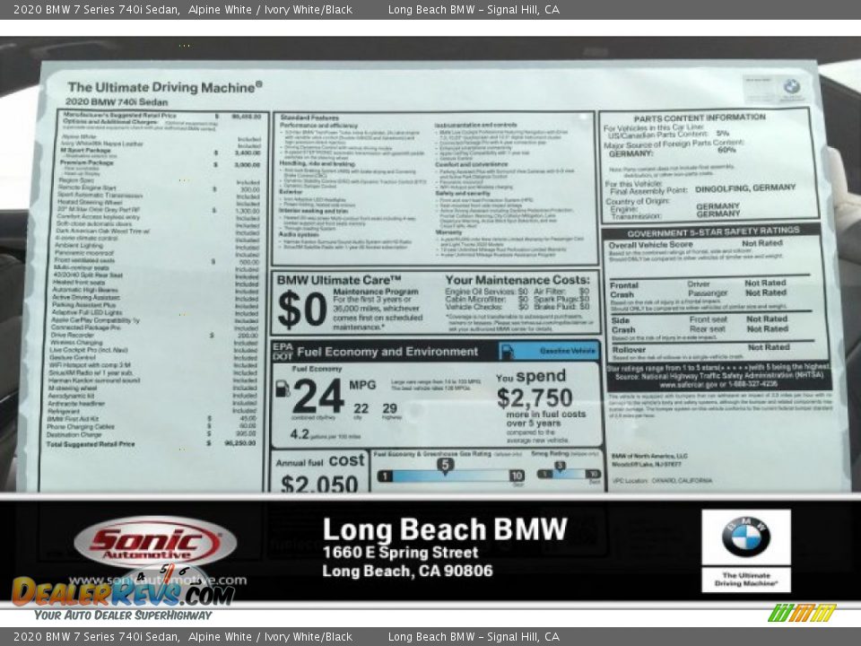 2020 BMW 7 Series 740i Sedan Alpine White / Ivory White/Black Photo #10