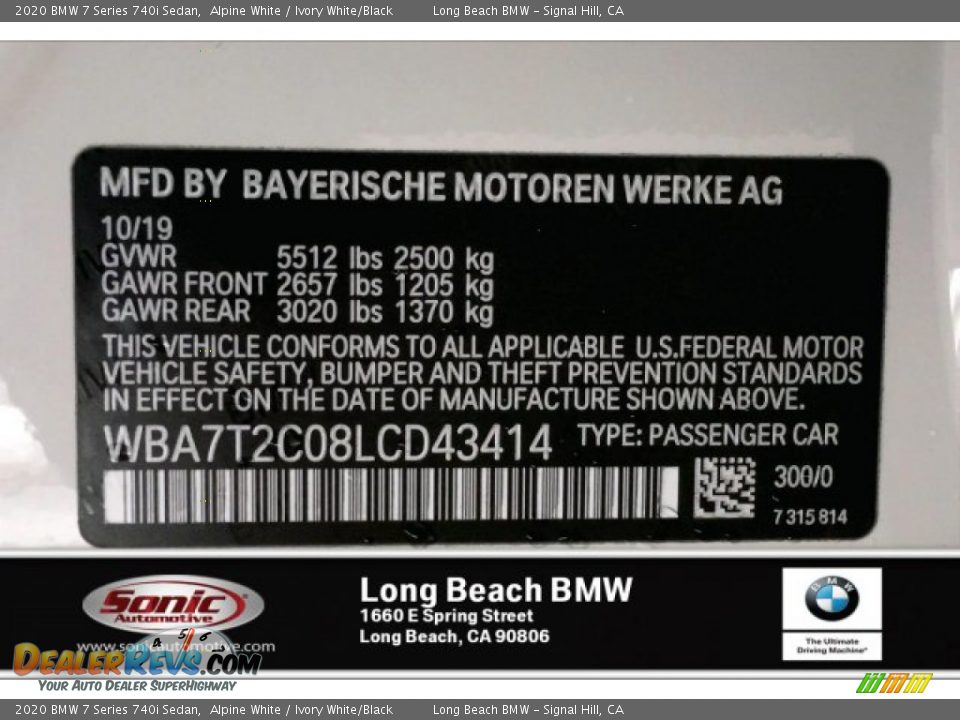 2020 BMW 7 Series 740i Sedan Alpine White / Ivory White/Black Photo #11