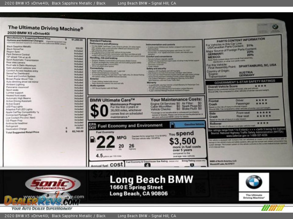 2020 BMW X5 xDrive40i Black Sapphire Metallic / Black Photo #10