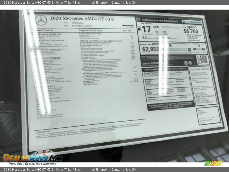 2020 Mercedes-Benz AMG GT 63 S Window Sticker Photo #11