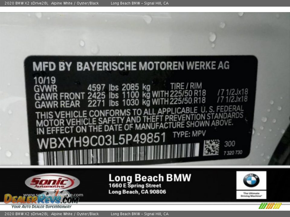 2020 BMW X2 sDrive28i Alpine White / Oyster/Black Photo #11