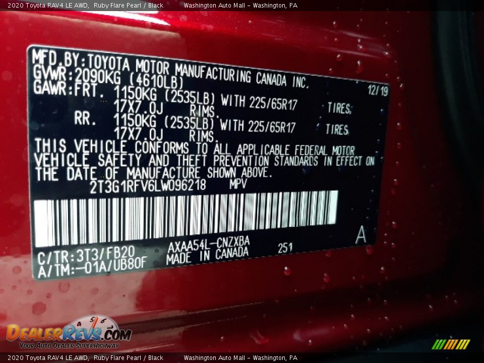 2020 Toyota RAV4 LE AWD Ruby Flare Pearl / Black Photo #22