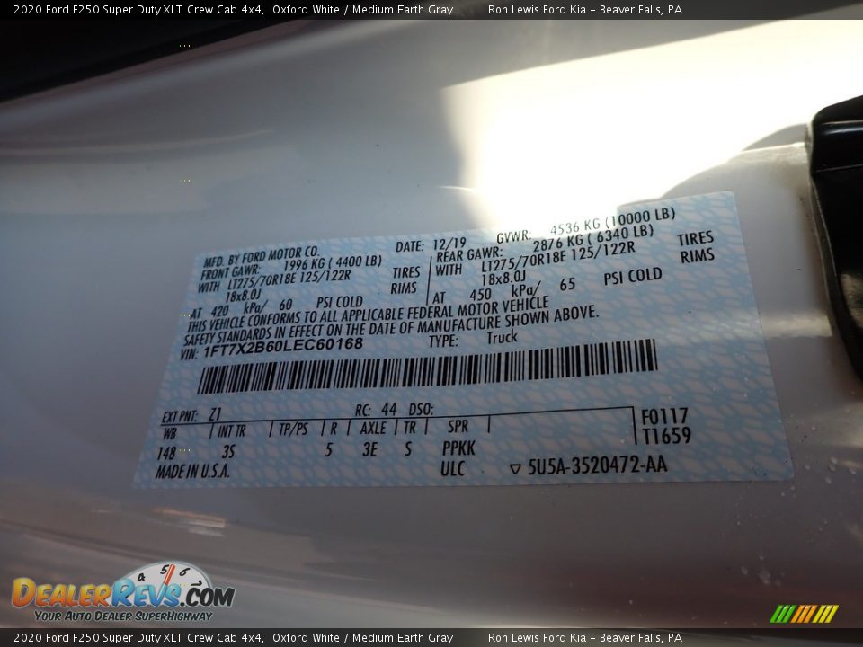 2020 Ford F250 Super Duty XLT Crew Cab 4x4 Oxford White / Medium Earth Gray Photo #10