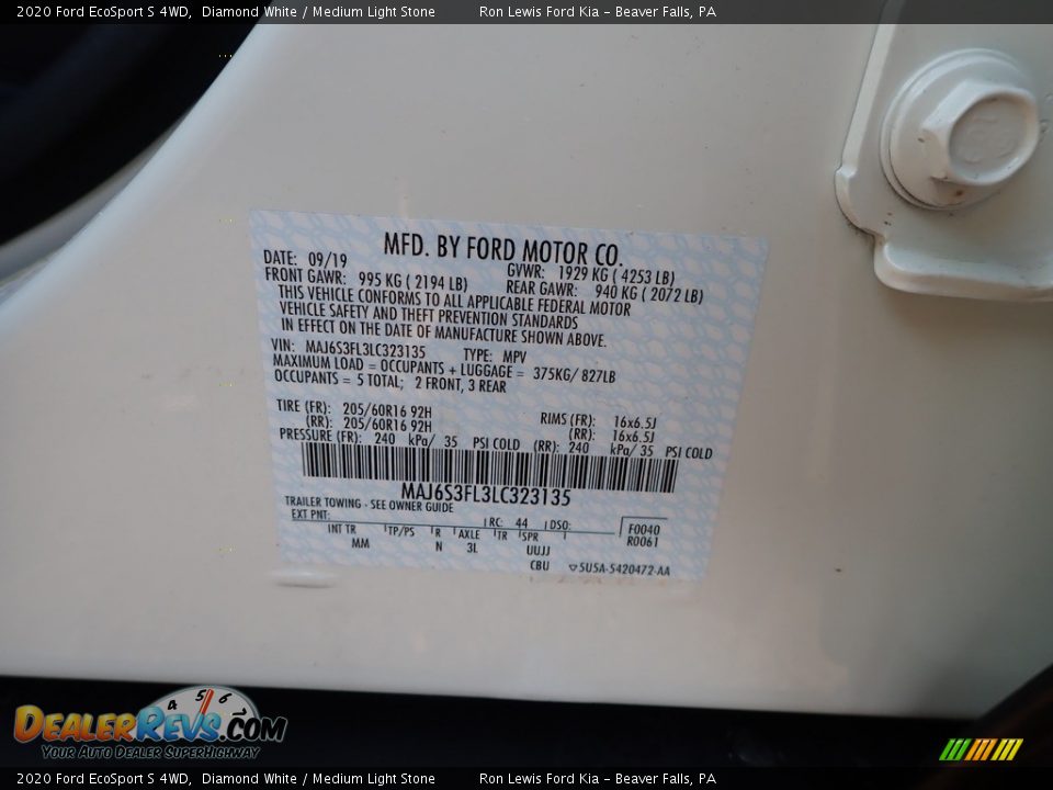 2020 Ford EcoSport S 4WD Diamond White / Medium Light Stone Photo #11