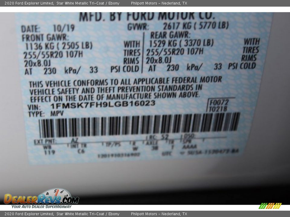 2020 Ford Explorer Limited Star White Metallic Tri-Coat / Ebony Photo #26