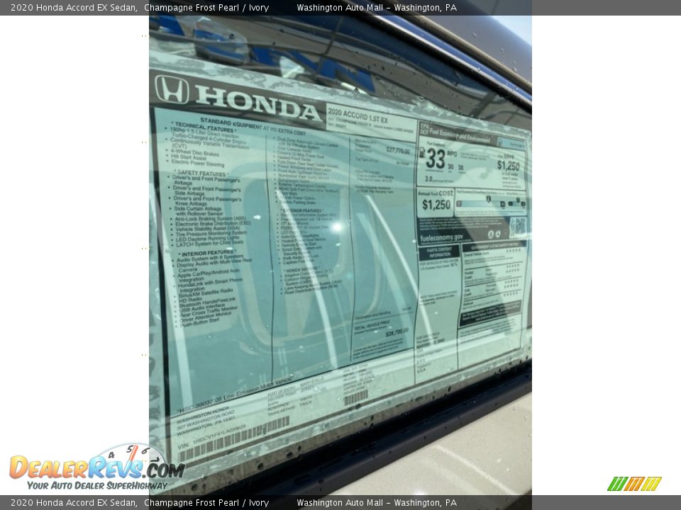 2020 Honda Accord EX Sedan Champagne Frost Pearl / Ivory Photo #15