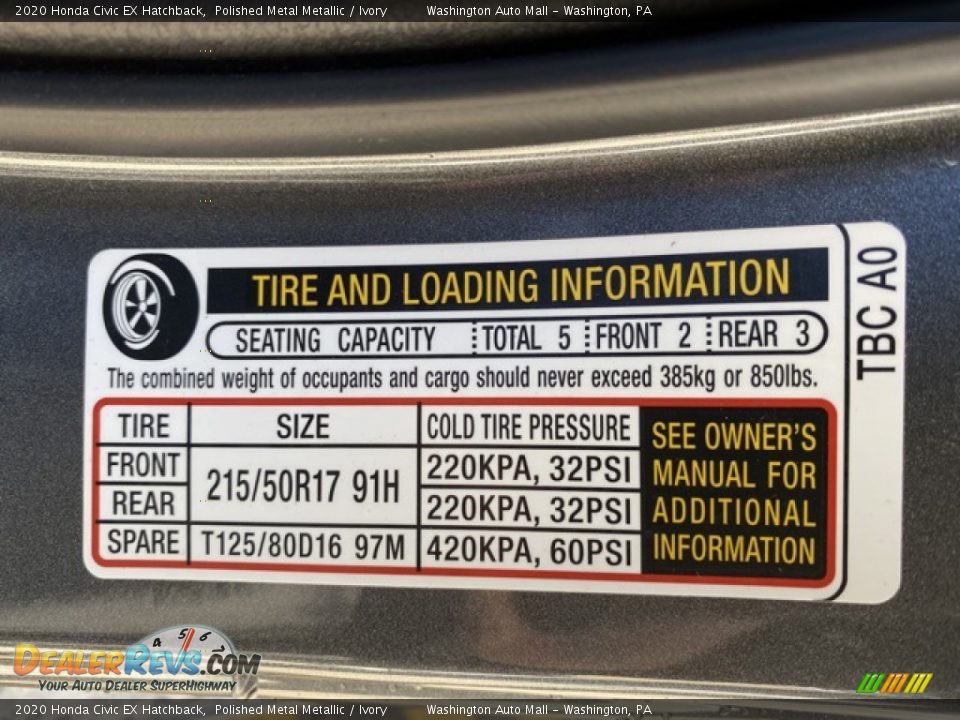 2020 Honda Civic EX Hatchback Polished Metal Metallic / Ivory Photo #8