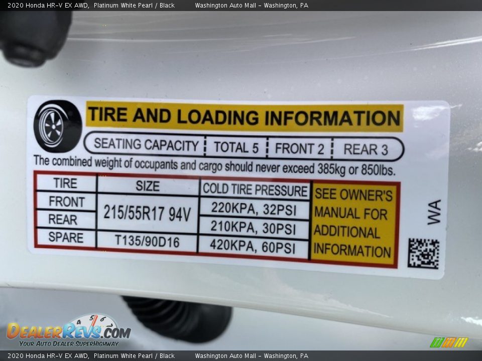 2020 Honda HR-V EX AWD Platinum White Pearl / Black Photo #8