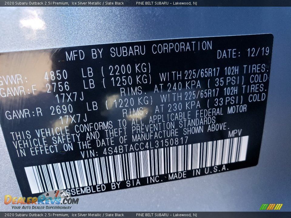 2020 Subaru Outback 2.5i Premium Ice Silver Metallic / Slate Black Photo #9