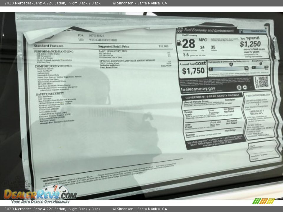 2020 Mercedes-Benz A 220 Sedan Night Black / Black Photo #10