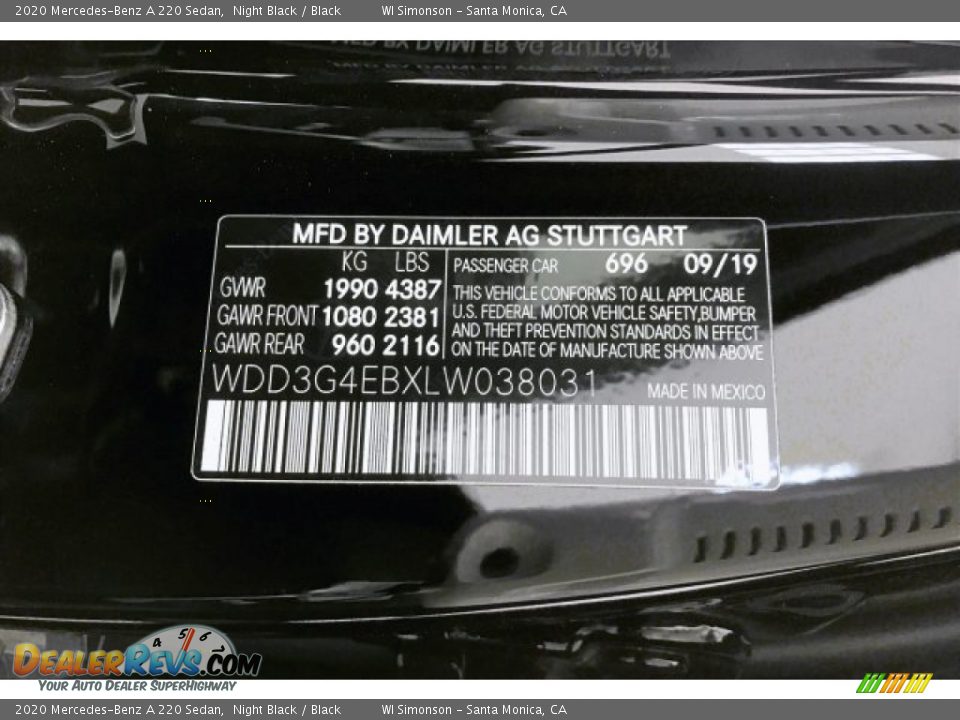 2020 Mercedes-Benz A 220 Sedan Night Black / Black Photo #11