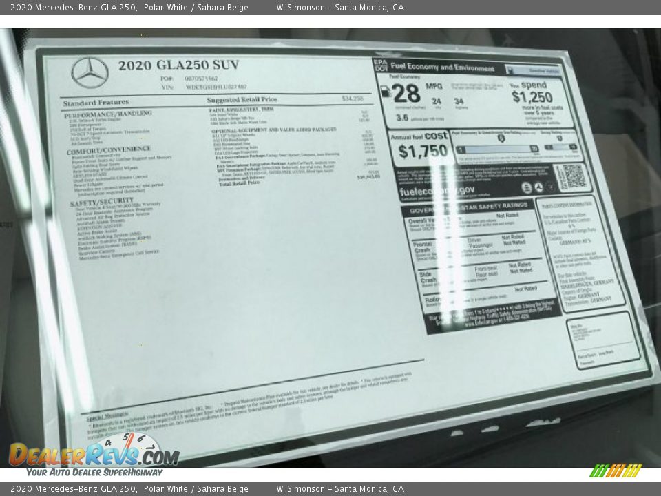 2020 Mercedes-Benz GLA 250 Polar White / Sahara Beige Photo #10