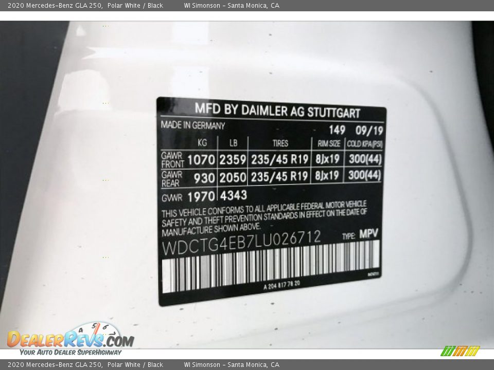 2020 Mercedes-Benz GLA 250 Polar White / Black Photo #11