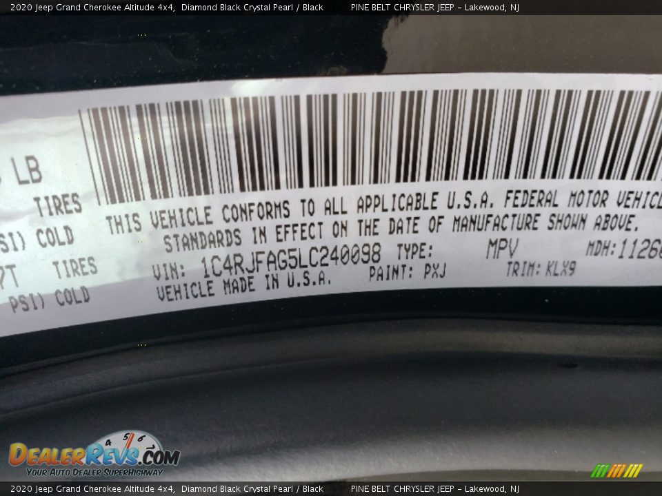 2020 Jeep Grand Cherokee Altitude 4x4 Diamond Black Crystal Pearl / Black Photo #9