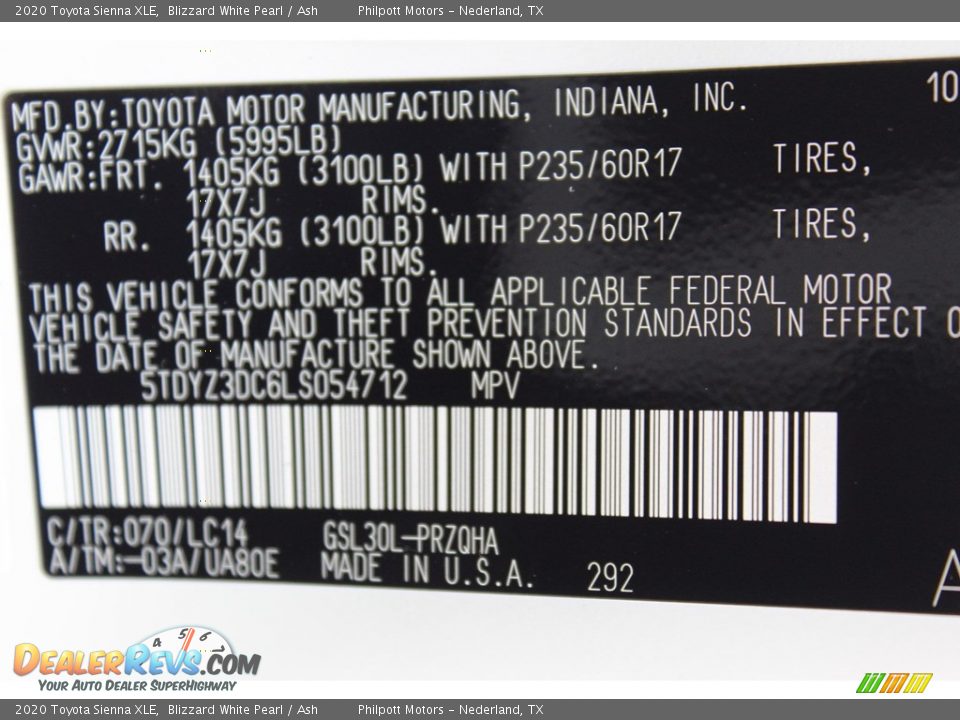 2020 Toyota Sienna XLE Blizzard White Pearl / Ash Photo #26