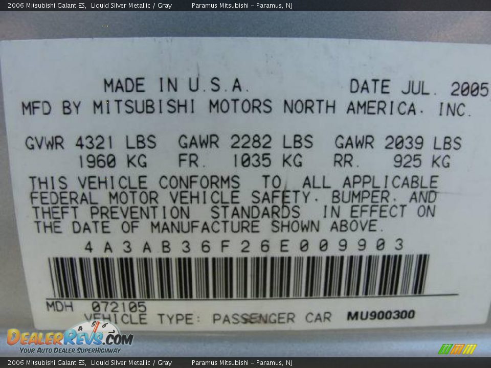 2006 Mitsubishi Galant ES Liquid Silver Metallic / Gray Photo #16