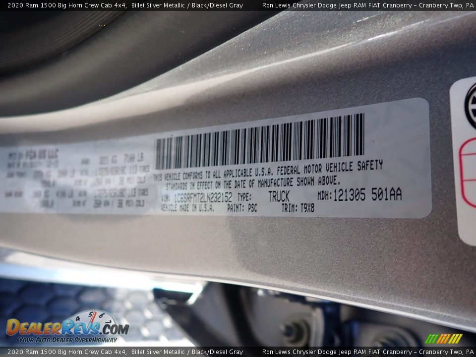 2020 Ram 1500 Big Horn Crew Cab 4x4 Billet Silver Metallic / Black/Diesel Gray Photo #15