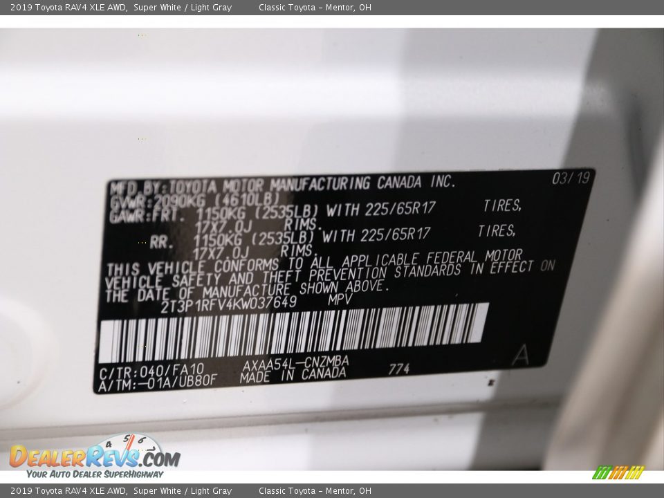 2019 Toyota RAV4 XLE AWD Super White / Light Gray Photo #19