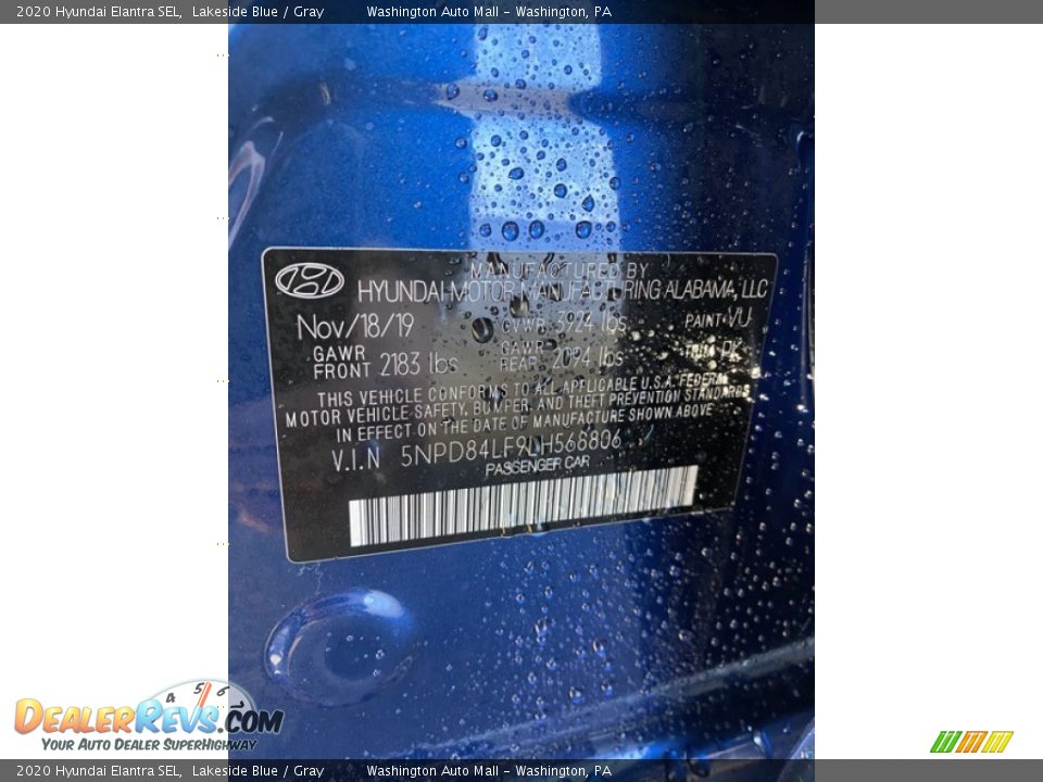 2020 Hyundai Elantra SEL Lakeside Blue / Gray Photo #10