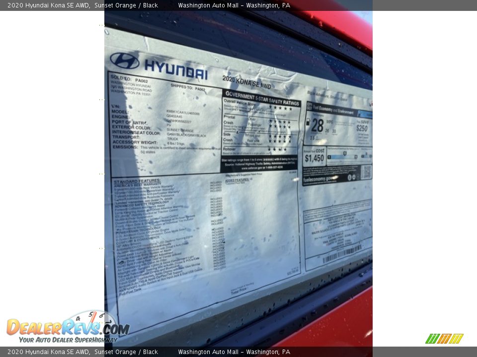 2020 Hyundai Kona SE AWD Sunset Orange / Black Photo #16