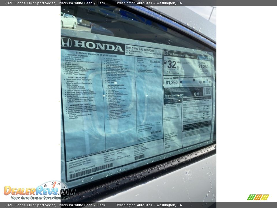 2020 Honda Civic Sport Sedan Platinum White Pearl / Black Photo #15