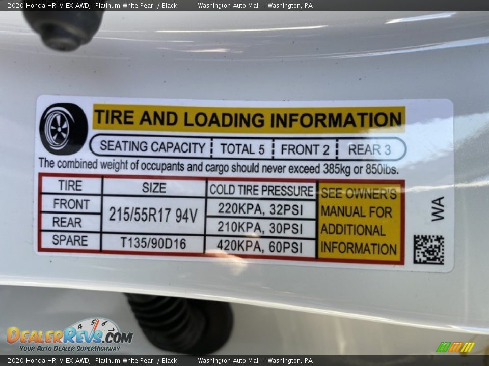 2020 Honda HR-V EX AWD Platinum White Pearl / Black Photo #8