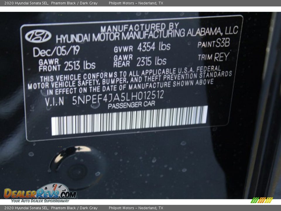 2020 Hyundai Sonata SEL Phantom Black / Dark Gray Photo #27