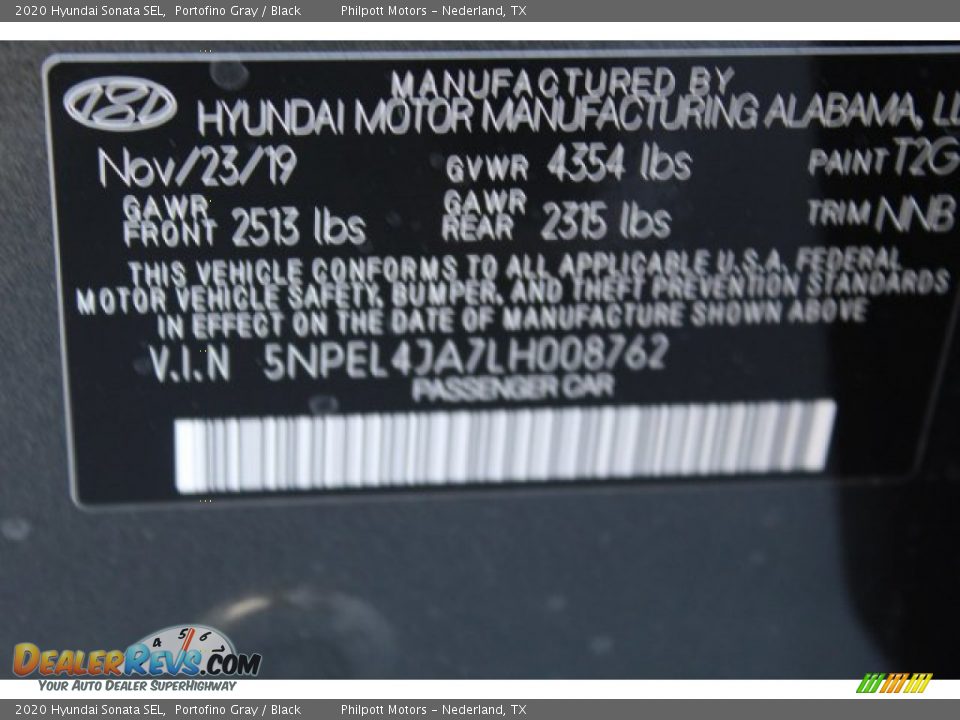 2020 Hyundai Sonata SEL Portofino Gray / Black Photo #28