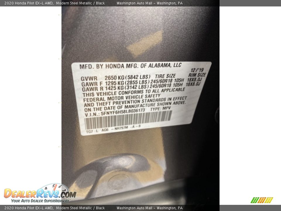 2020 Honda Pilot EX-L AWD Modern Steel Metallic / Black Photo #9