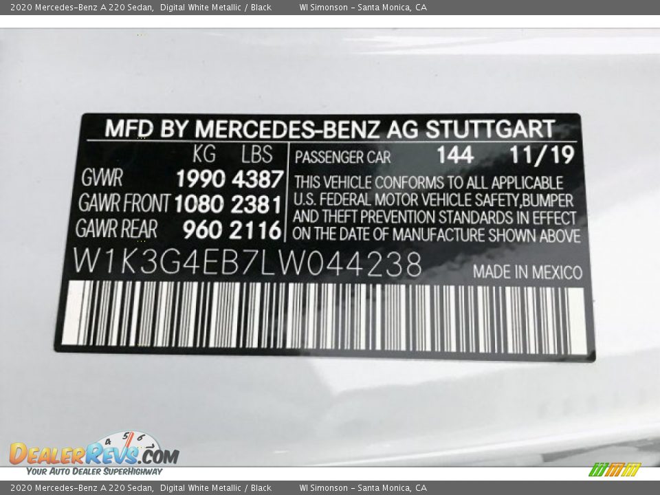 2020 Mercedes-Benz A 220 Sedan Digital White Metallic / Black Photo #11