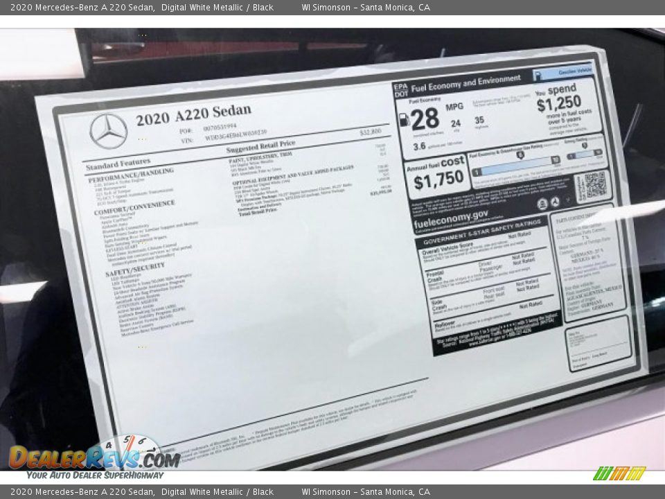 2020 Mercedes-Benz A 220 Sedan Digital White Metallic / Black Photo #10