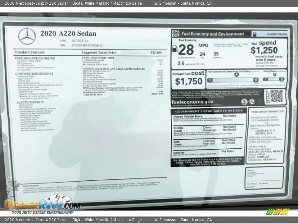 2020 Mercedes-Benz A 220 Sedan Digital White Metallic / Macchiato Beige Photo #10