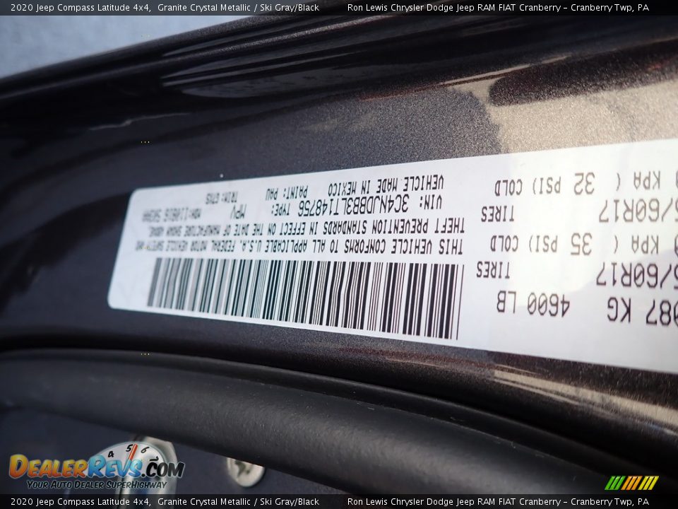 2020 Jeep Compass Latitude 4x4 Granite Crystal Metallic / Ski Gray/Black Photo #13
