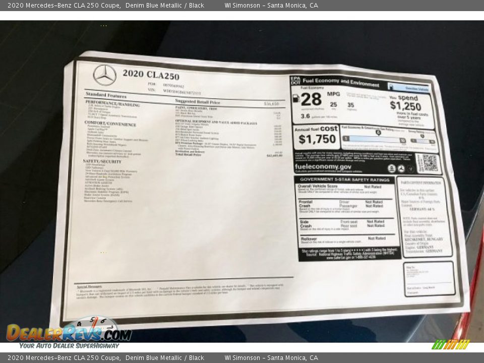 2020 Mercedes-Benz CLA 250 Coupe Window Sticker Photo #10