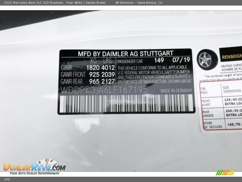 Mercedes-Benz Color Code 149 Polar White