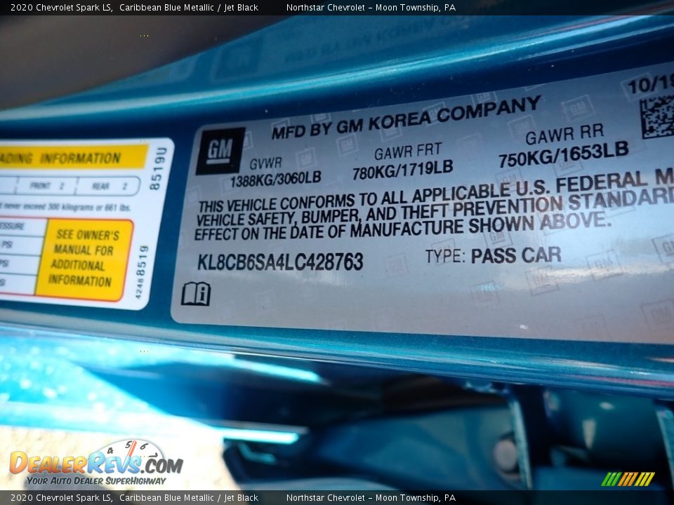 2020 Chevrolet Spark LS Caribbean Blue Metallic / Jet Black Photo #14