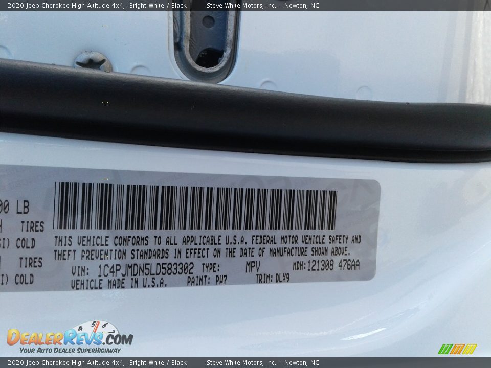 2020 Jeep Cherokee High Altitude 4x4 Bright White / Black Photo #35