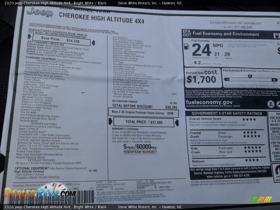 2020 Jeep Cherokee High Altitude 4x4 Bright White / Black Photo #36