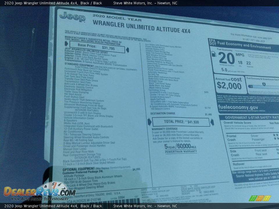 2020 Jeep Wrangler Unlimited Altitude 4x4 Black / Black Photo #27