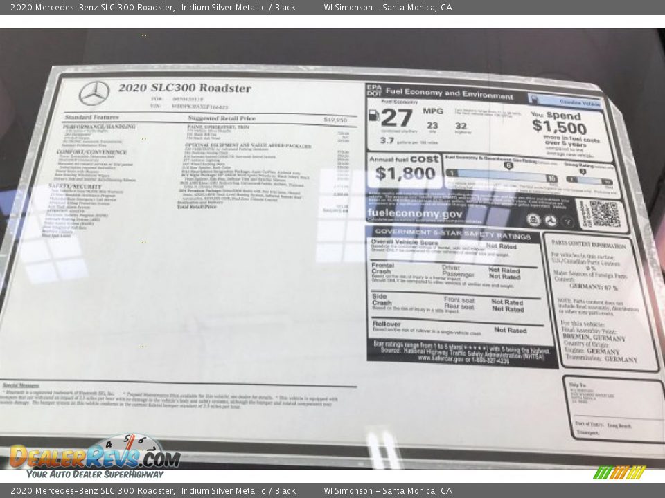 2020 Mercedes-Benz SLC 300 Roadster Window Sticker Photo #10