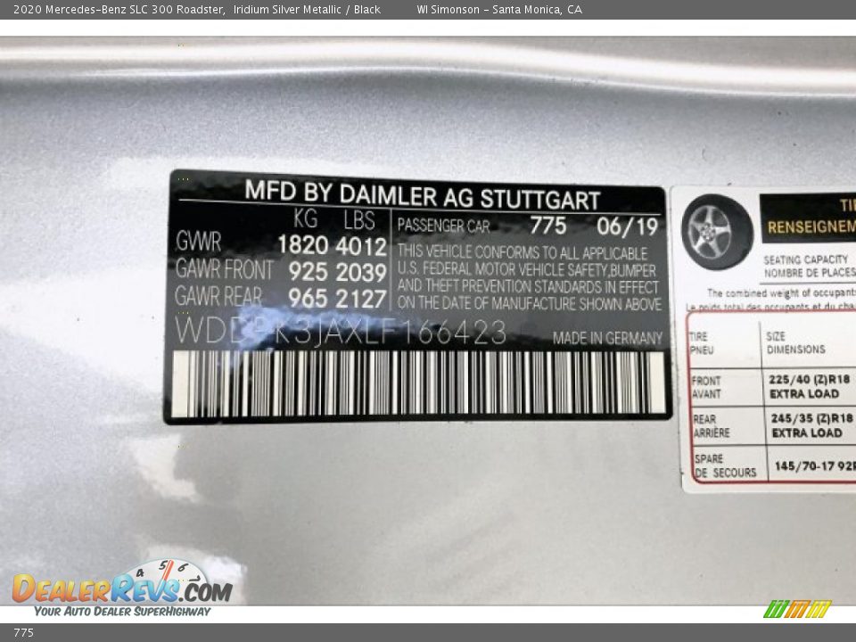 Mercedes-Benz Color Code 775 Iridium Silver Metallic